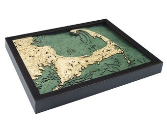 Cape Cod Wood Carved Map- Dark Frame