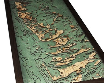 Florida Keys Wood Carved Map- Dark Frame