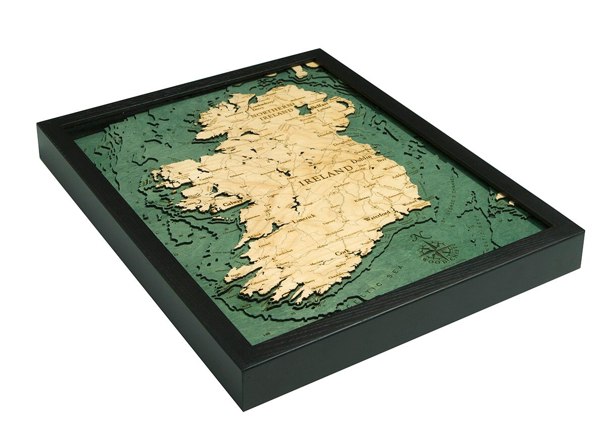 Ireland 3-D Nautical Wood Chart  (& Clocks, Corks! )