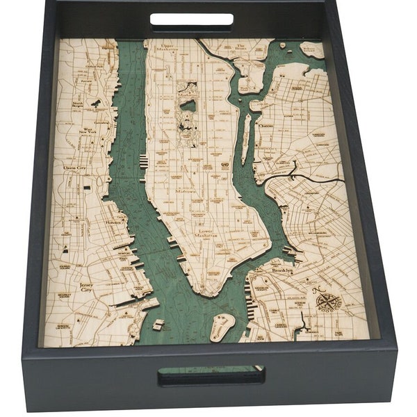 Manhattan, NY  Wood Carved Serving Tray