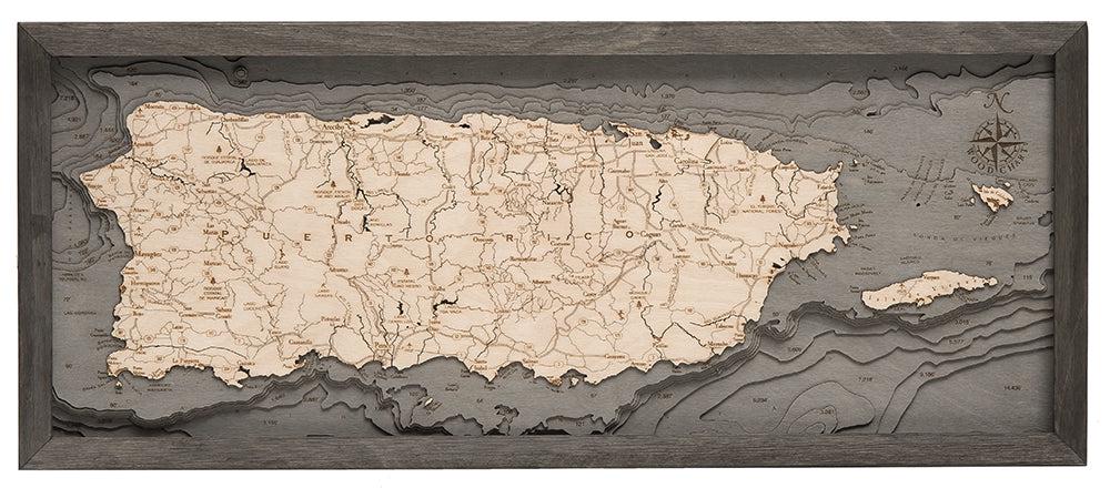 Puerto Rico Wood Carved Map - Etsy