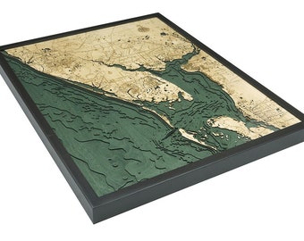 Charlotte Harbor Wood Carved Map- Dark Frame