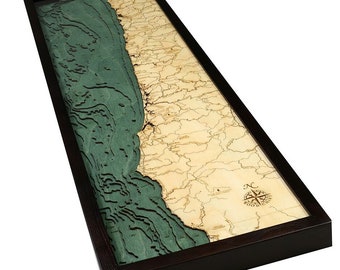 Oregon Coast Wood Carved Map-  Dark Frame