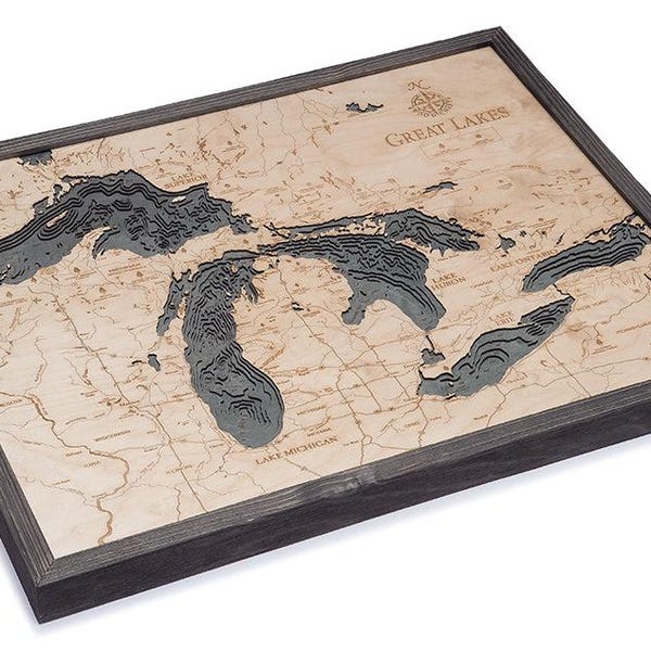 Great Lakes Wood Carved Map - 24.5" x 31"