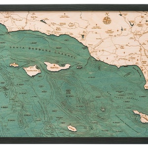 Santa Barbara/Channel Islands Wood Carved Map- 2 Layer-NO GLASS