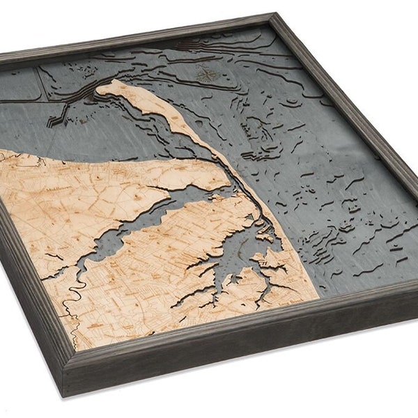 Rumson, NJ  Wood Carved Map- Grey Frame