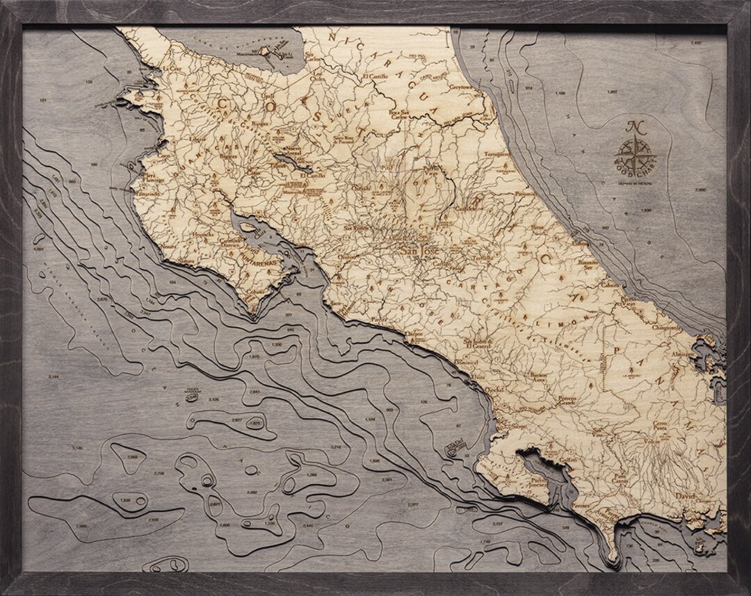 Costa Rica Wood Carved Map Grey Frame - Etsy