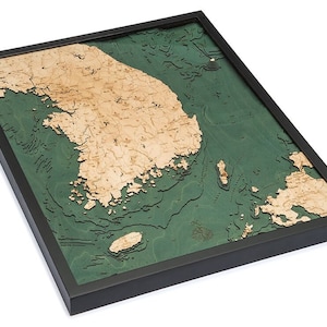South Korea Wood Carved Map
