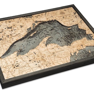 Lake Superior Wood Carved Map