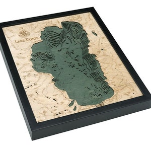 Lake Tahoe Wood Carved Map- Dark Frame