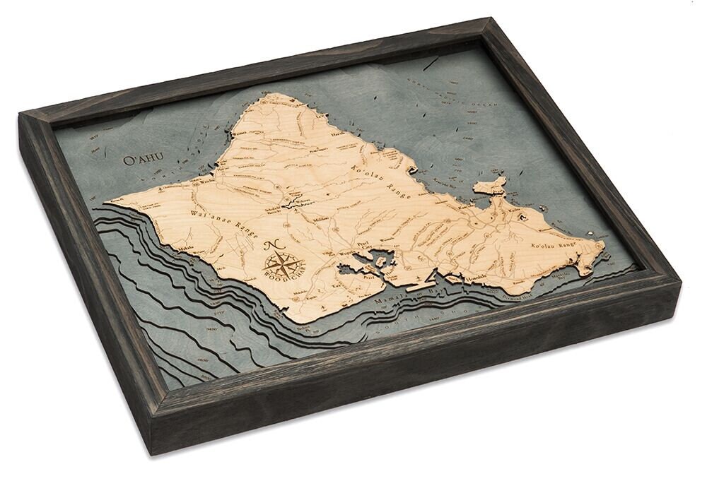 Oahu Wood Carved Mapgrey Frame Etsy
