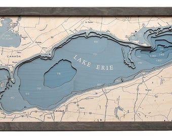 UV Printed Lake Erie Wood Carved Map