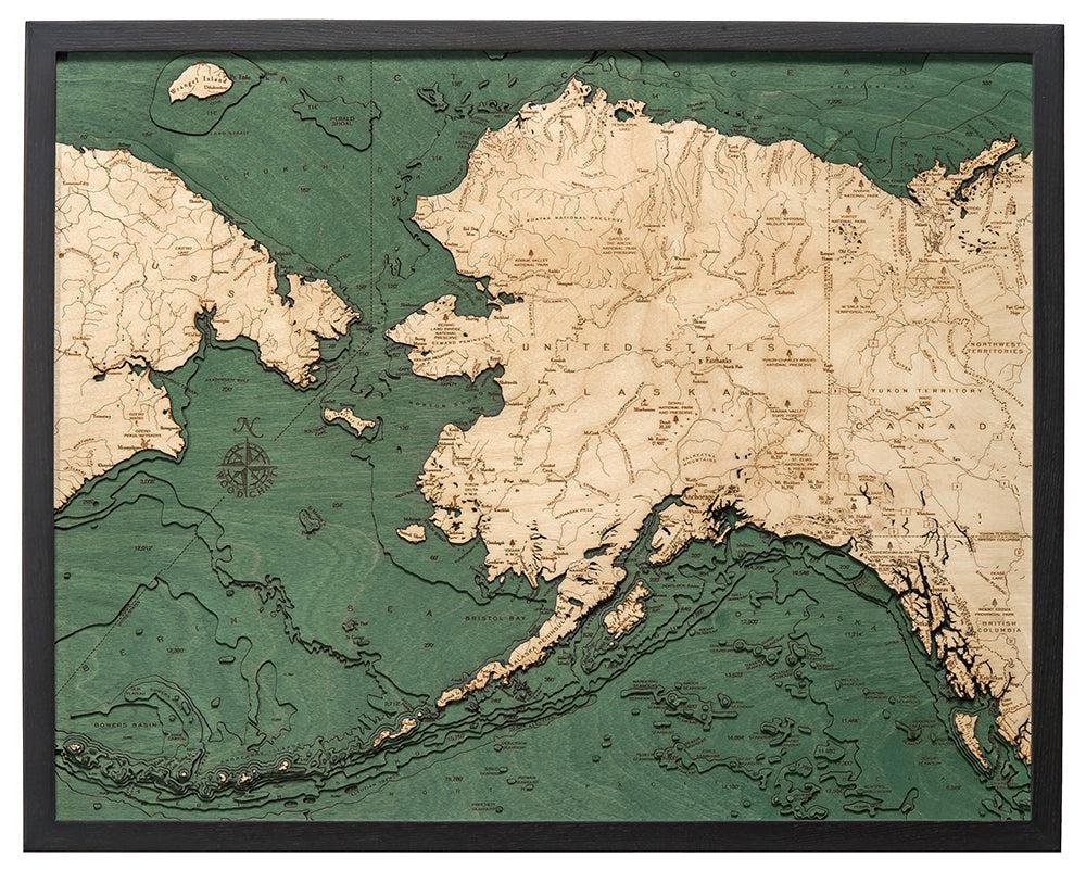 Alaska Wood Carved Map - 24.5" x 31"