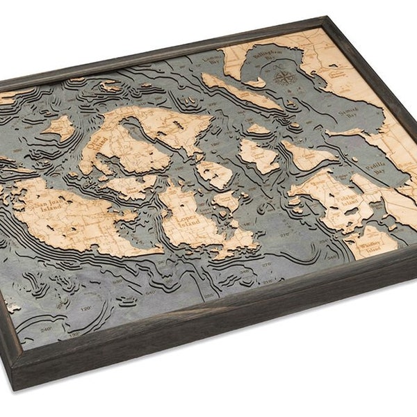 San Juan Wood Carved Map- Grey Frame