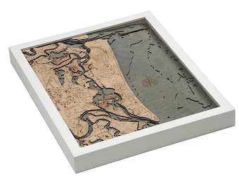 Amelia Island Wood Carved Map - White Frame