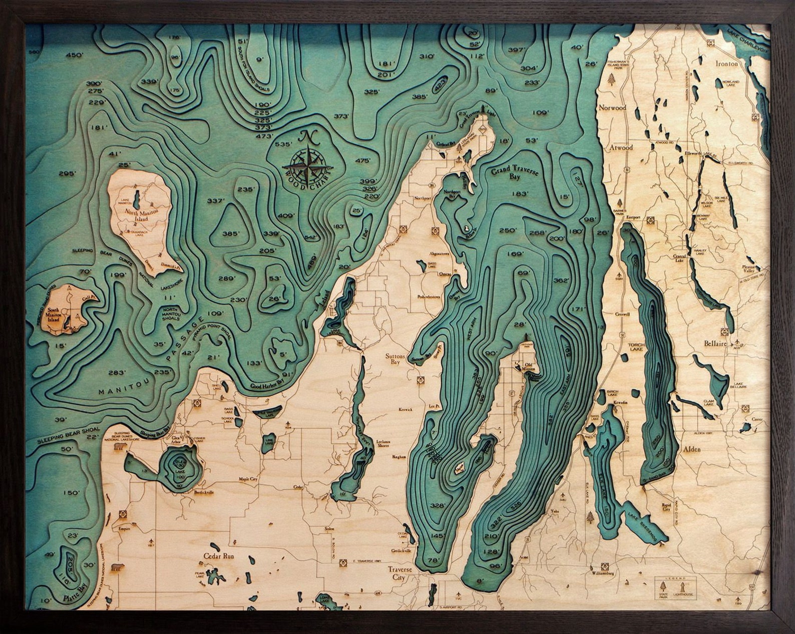 Grand Traverse Bay/Leelanau Wood Carved Map