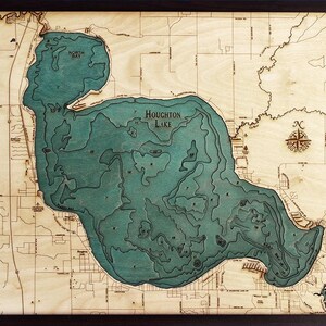 Houghton Lake Wood Carved Map