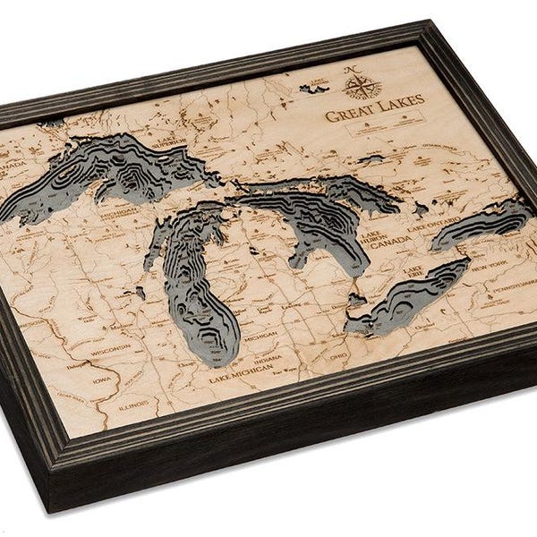 Great Lakes Wood Carved Map - 16" x 20"