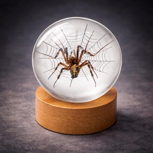 Real Spider Resin Sphere – Insect Display with Wooden Base