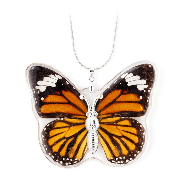 Real Monarch Butterfly Necklace, Clear Resin Art, Colorful Nature Jewelry, Gifts for Her, Mother's Day Gifts, Bold Pendant Necklace