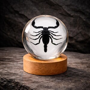 Real Scorpion Resin Sphere – Nature Desk Decor with Wooden Base