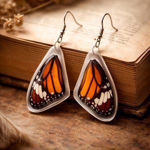 Real Monarch Butterfly Wing Earrings: Clear Resin Art Jewelry