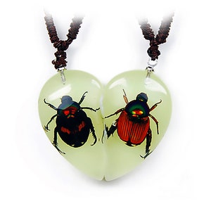 Glows in the Dark Lucky Chafer Beetle&Shining Chafer Beetle Valentine Necklace  1x0.6x0.3 in