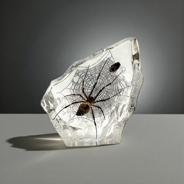 Real Spider in Resin with Web – Encased Arachnid Specimen – Gothic Oddities Decor