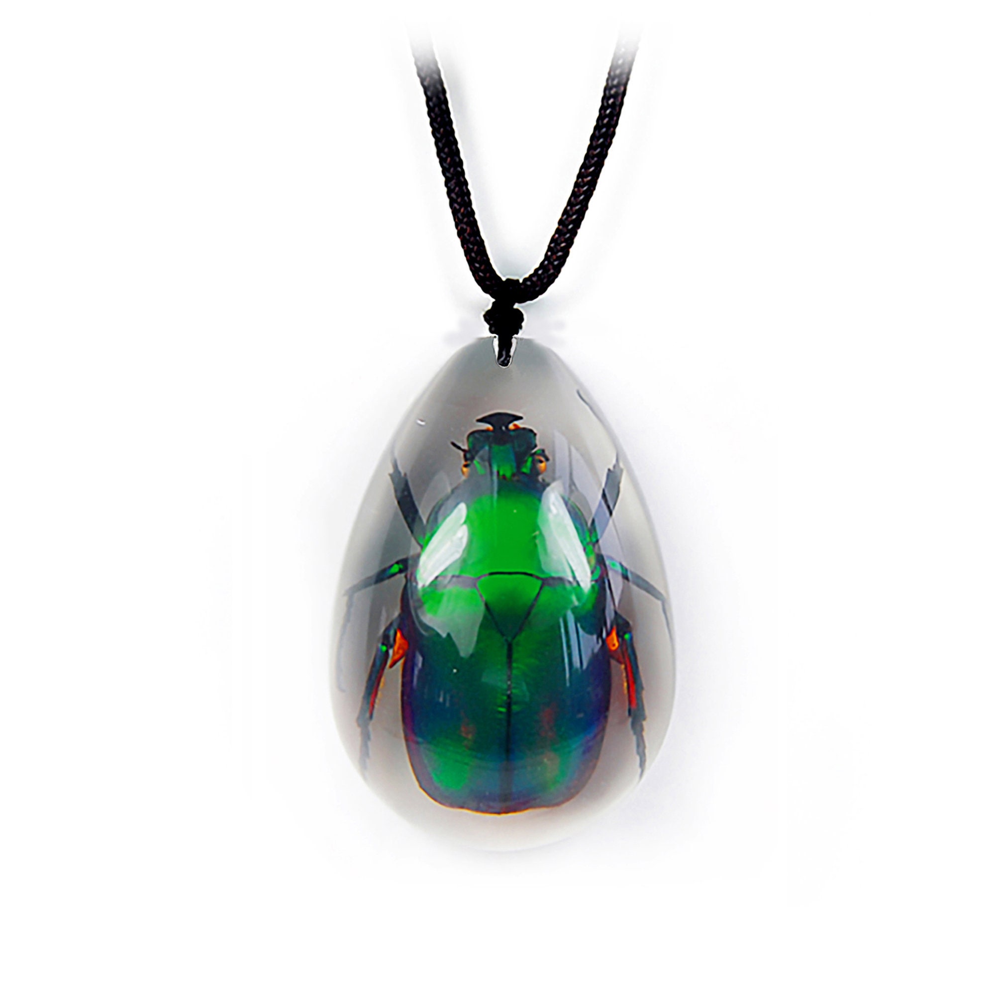 Green Rose Chafer Beetle Necklace  1.8x1.4x0.6 in