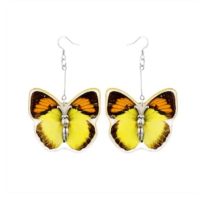Real Yellow Butterfly Earrings, Clear Resin Art, Colorful Nature Jewelry, Gifts for Her, Mother's Day Gifts, Bold Earrings, Gifts for Teens