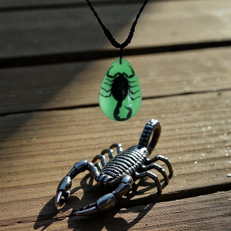 Glows in the Dark Black Scorpion Necklace 1.8x1.4x0.6 in image 1