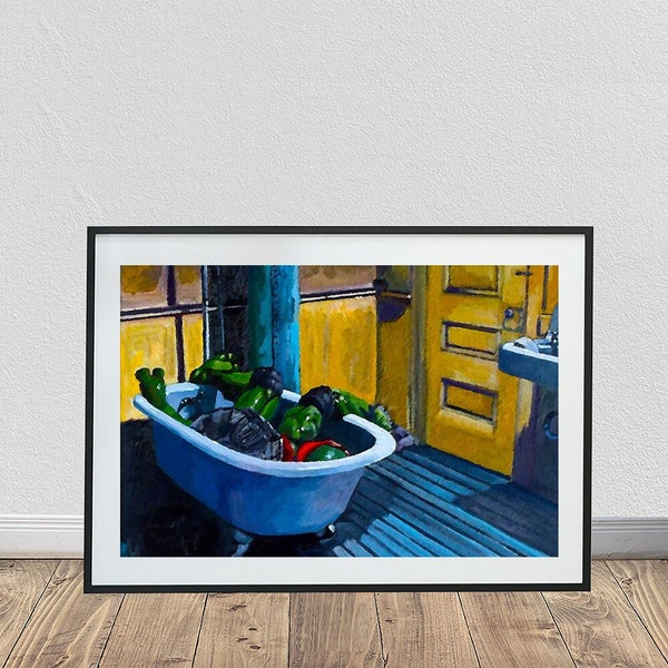 Teenage Mutant Ninja Turtles 1990's Movie Raphael Bathroom Scene Painting Poster (24" x 36")