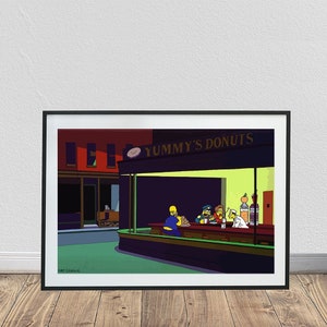 Simpsonized Edward Hopper Nighthawks Poster (24" x 36")