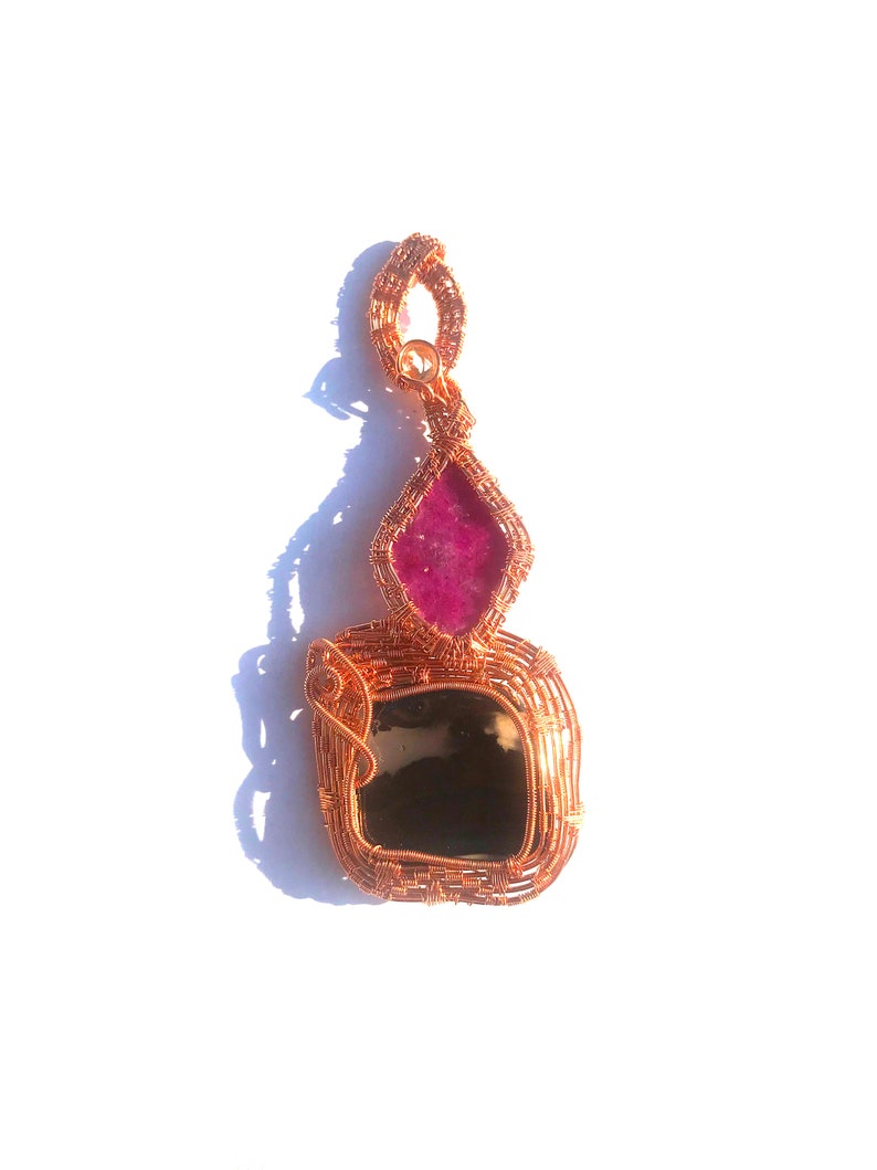Wire coiled in Copper RUBY Corundum /& Faceted CITRINE PSILOMELANE
