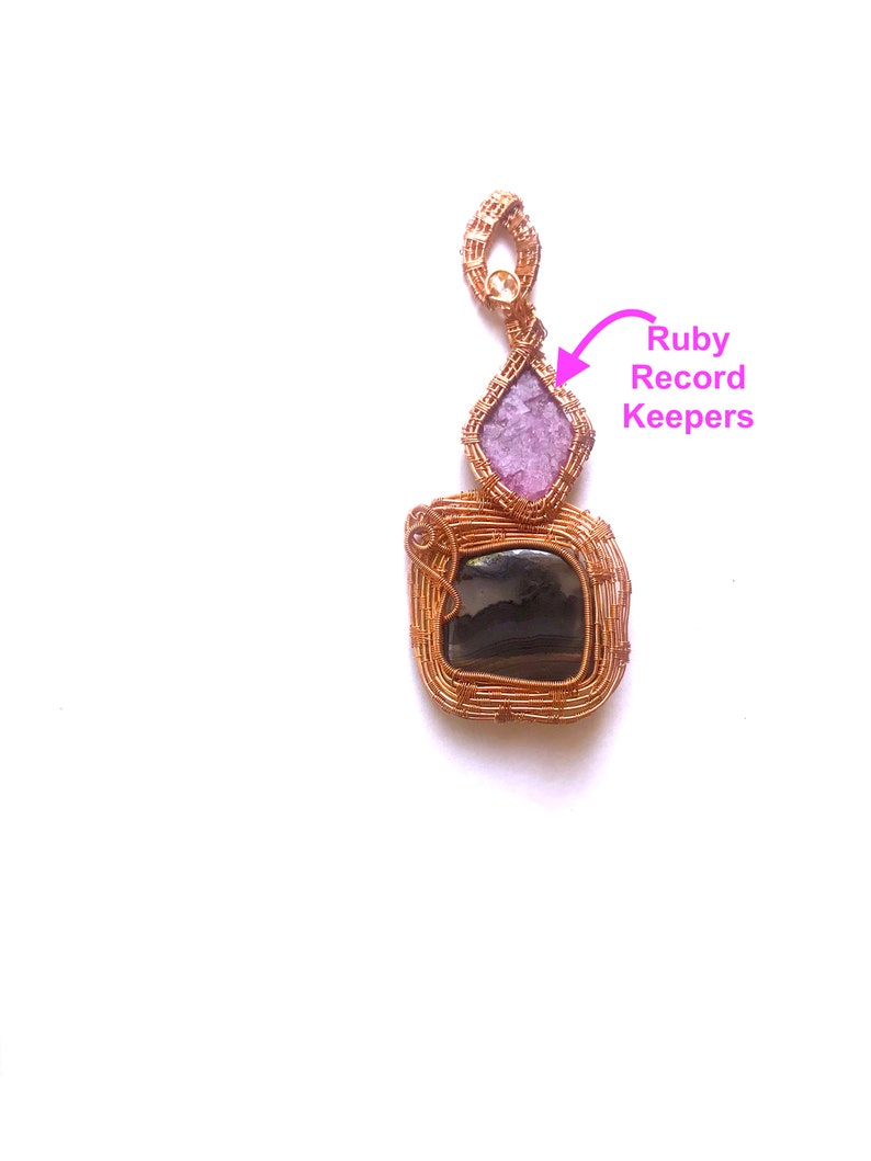 Wire coiled in Copper RUBY Corundum /& Faceted CITRINE PSILOMELANE