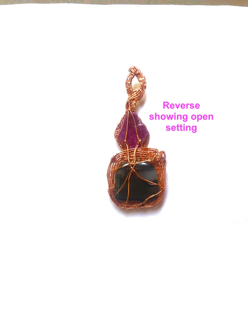 Wire coiled in Copper RUBY Corundum /& Faceted CITRINE PSILOMELANE