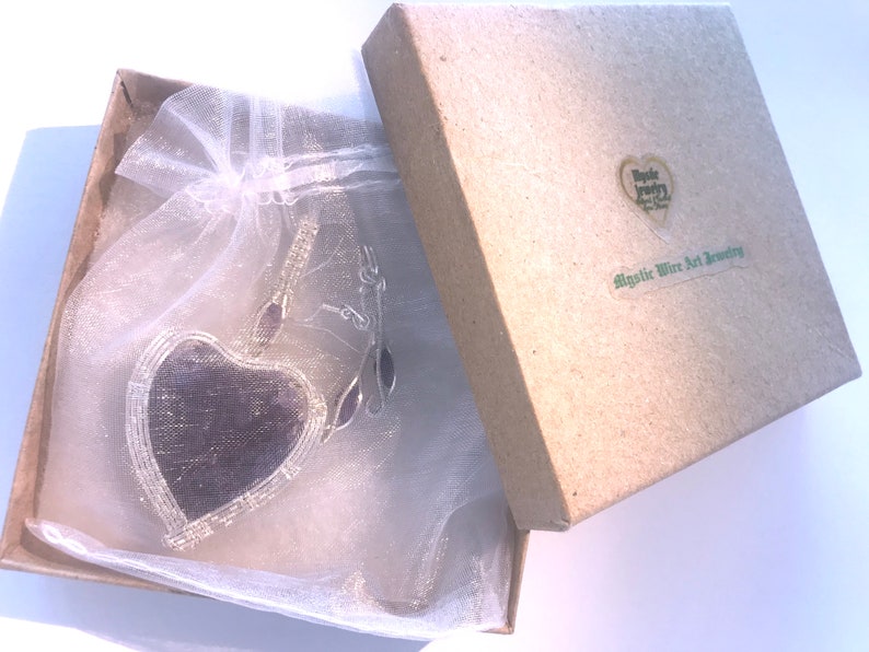 Wire coiled Earrings /& Necklace in 925 Sterling Silver Natural Unheated Amethyst Geode Heart with Faceted Amethysts