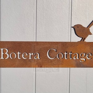 Custom Corten Steel Fairy Wren Property Name Sign, Airbnb Signage