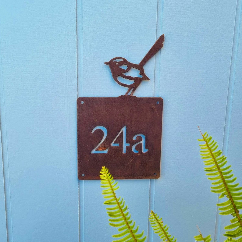 Custom Corten Steel Fairy Wren Property / House Number Sign Etsy