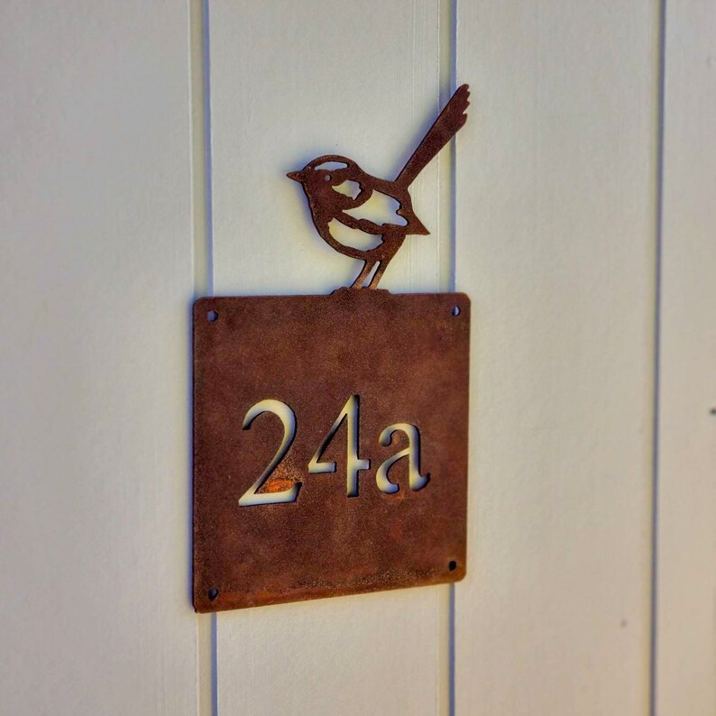 Custom Corten Steel Fairy Wren Property / House Number Sign Etsy