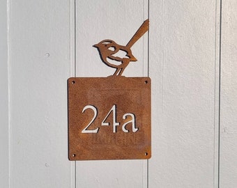 Custom Corten Steel Fairy Wren Property / House Number Sign, Airbnb Signage