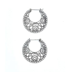 Oxidized Hoop Earrings, Large Sterling Silver Earrings, Filigree Earring, Handmade Earrings, Silver 925 Earrings, Bali Earrings