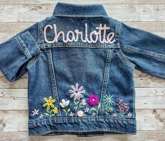 Girls Personalized Jackets, Custom Denim Jackets, Embroidery Jackets, Jackets with name, Flowers jacket, Girls Clothes, Embroidery Butterfly