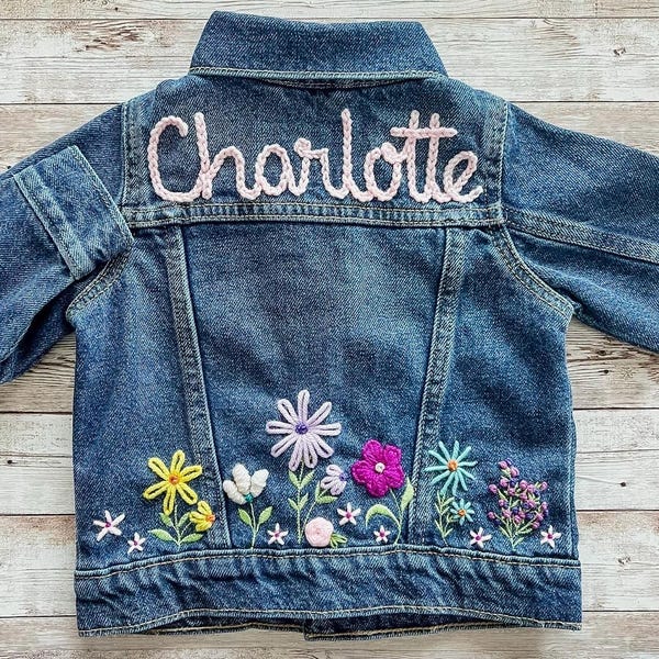 Girls Personalized Jackets, Custom Denim Jackets, Embroidery Jackets, Jackets with name, Flowers jacket, Girls Clothes, Embroidery Butterfly