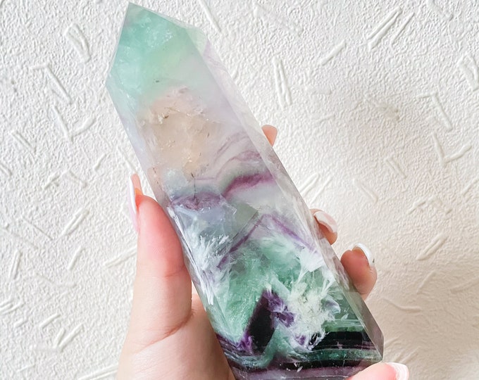 Fluorite crystal towers healing crystal home decoration | premium snowflake fluorite crystal tower
