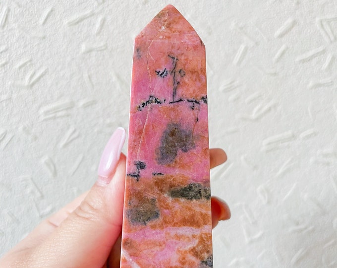 Rhodonite crystal tower chunky crystal tower healing crystal healing journey home decoration
