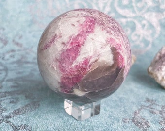 Rubellite lepidolite large crystal sphere healing crystal home decor