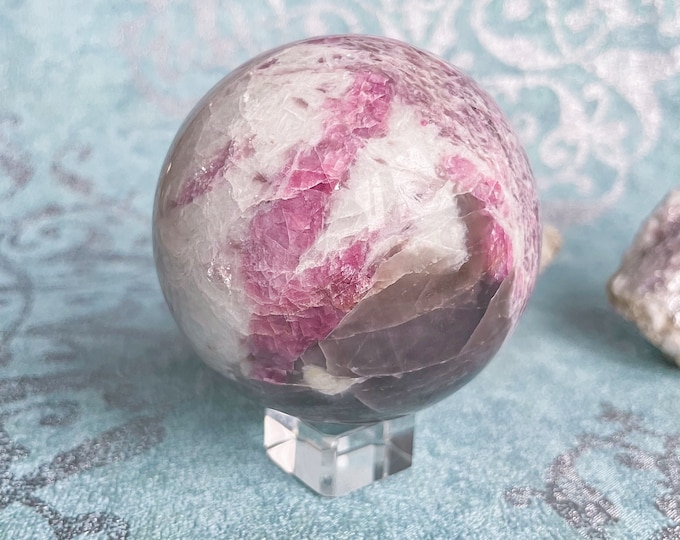 Rubellite lepidolite large crystal sphere healing crystal home decor