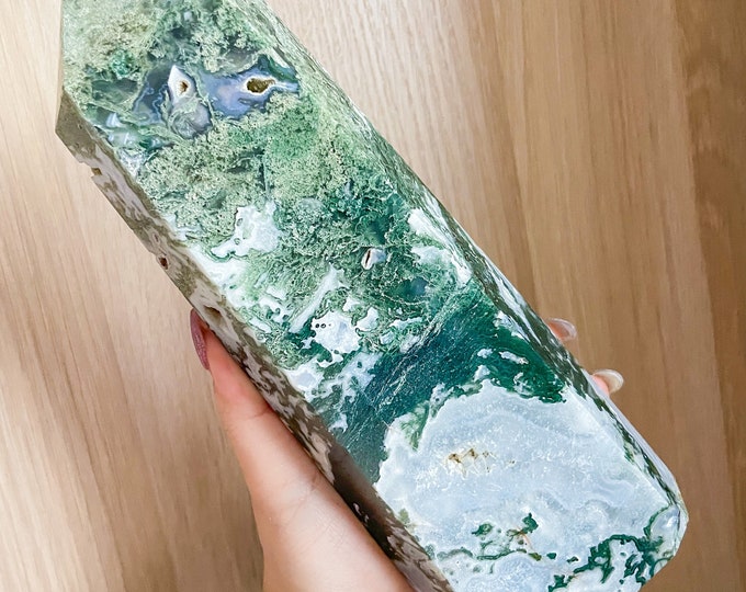 Moss agate crystal tower | moss agate home decoration | moss agate ornament | healing crystal | birthstone gifts| wedding anniversary gift