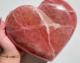 Premium rose calcite XXL large crystal heart healing crystal healing journey home decoration